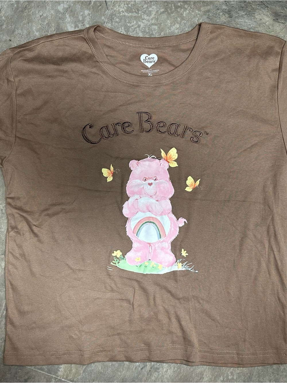 Care Bears Brown Kids Short Sleeve Tee with Pink Bear Graphic
